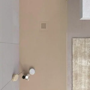 Receveur de douche en résine MYSTONE Moka RAL 1019 et autres coloris exclusifs, texture ardoise antibactérienne et antidérapante