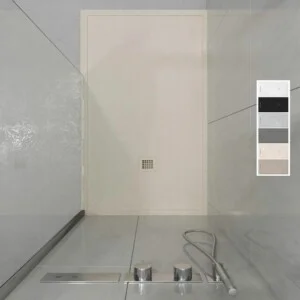 ABSOLUTE Receveur de douche en résine avec cadre crème – texture ardoise – antibactérien et antidérapant. Couleurs au choix.