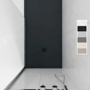 ABSOLUTE Receveur de douche en résine avec cadre Graphite – texture ardoise – antibactérien et antidérapant. Couleurs au choix.