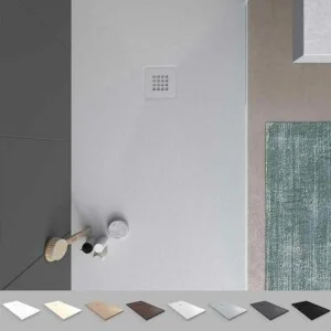 Receveur de douche en résine MYSTONE Sable RAL 7035 et autres coloris exclusifs, texture ardoise antibactérienne et antidérapante