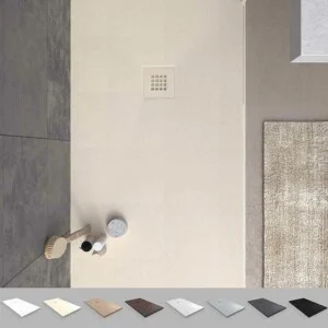 Receveur de douche en résine MYSTONE Crème RAL 1013 et autres coloris exclusifs, texture ardoise antibactérienne et antidérapante