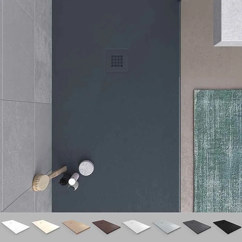 Receveur de douche en résine MYSTONE Gris Anthracite RAL 7016 et autres coloris exclusifs, texture ardoise antibactérienne et antidérapante