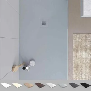 Receveur de douche en résine MYSTONE Gris Ciment RAL 7005 et autres coloris exclusifs, texture ardoise antibactérienne et antidérapante