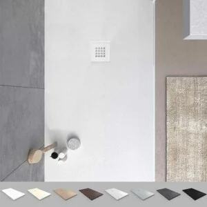 Receveur de douche en résine MYSTONE Blanc RAL 9003 et autres coloris exclusifs, texture ardoise antibactérienne et antidérapante