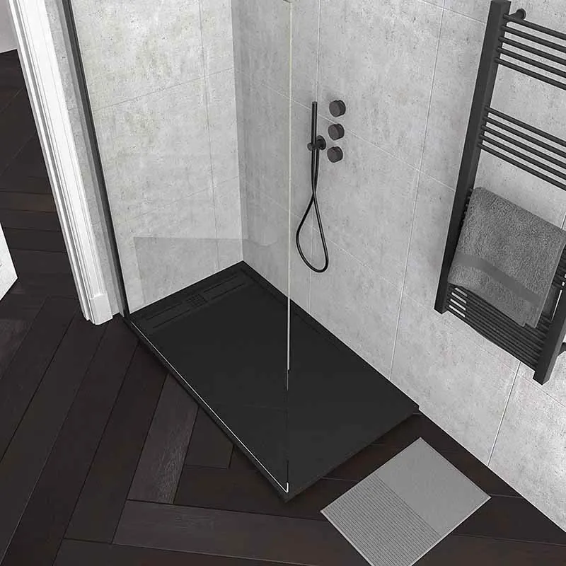 Paroi de douche fixe ZEN Profil Noir Mat - Verre 8 MM avec traitement anticalcaire inclus - Bras de fixation extensible en acier. – Image 2