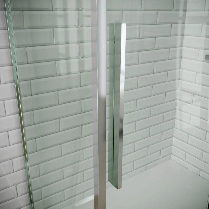 Paroi de douche avant VISION 1 fixe -1 porte coulissante. Pas de profil inférieur. Avec traitement anti-calcaire. Finition CHROME BRILLANT – Image 5