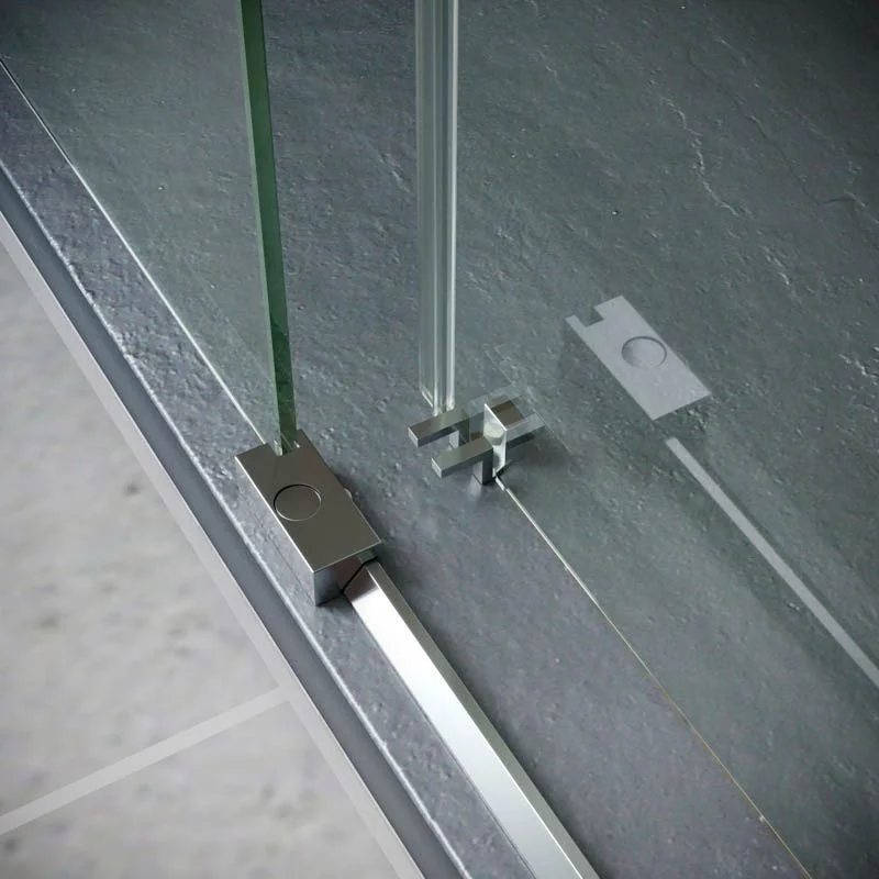 Paroi de douche avant VISION 1 fixe -1 porte coulissante. Pas de profil inférieur. Avec traitement anti-calcaire. Finition CHROME BRILLANT – Image 2