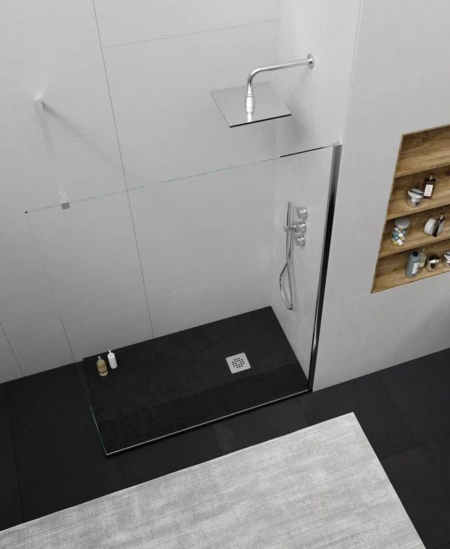Receveur de douche en résine ONE Noir RAL 9005 et autres couleurs avec texture ardoise antibactérienne et antidérapante. grille en acier inoxydable – Image 2