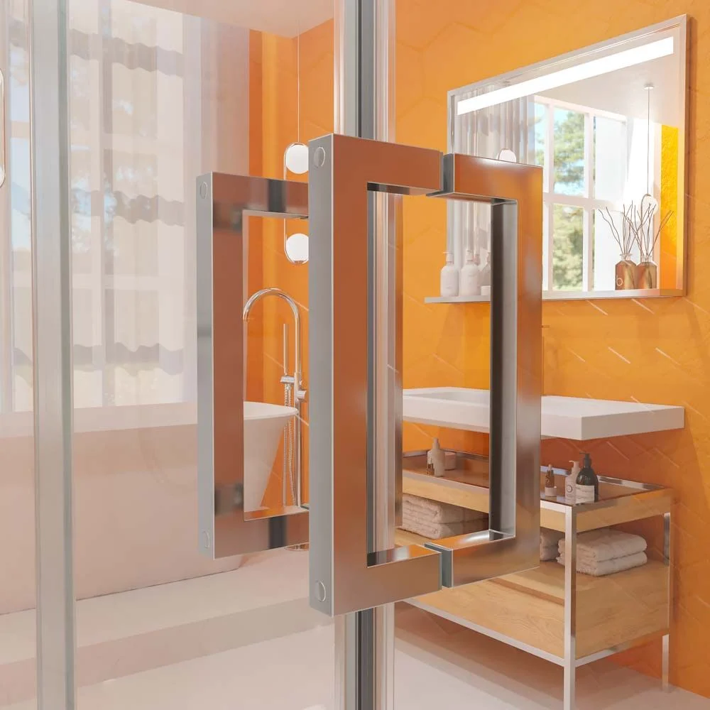 Panneau de douche avant TECH HIGH 2 portes fixes - 2 portes coulissantes en verre de 8 mm. INOX à partir du plafond – Image 5