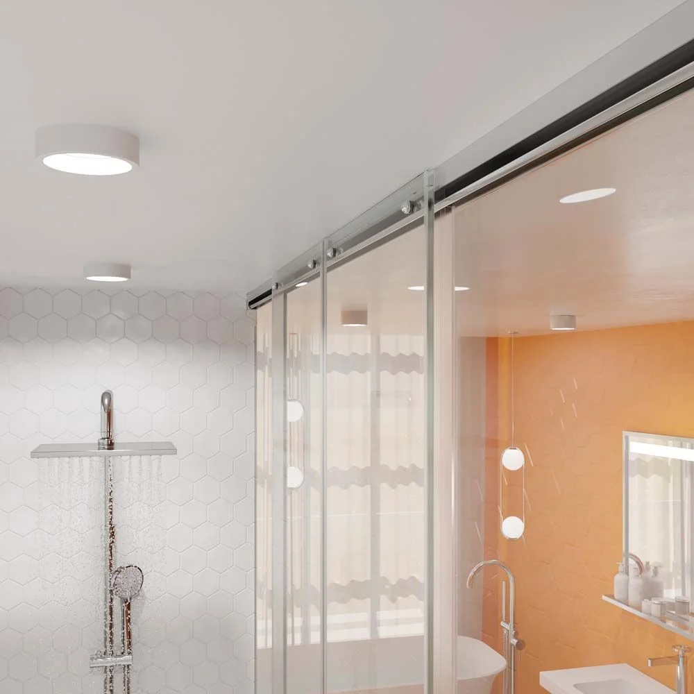 Panneau de douche avant TECH HIGH 2 portes fixes - 2 portes coulissantes en verre de 8 mm. INOX à partir du plafond – Image 3