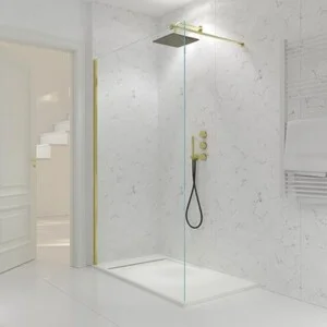 Paroi de douche fixe ZEN profil Gold - Verre 8 MM avec traitement anticalcaire inclus - Bras de fixation en inox. extensible