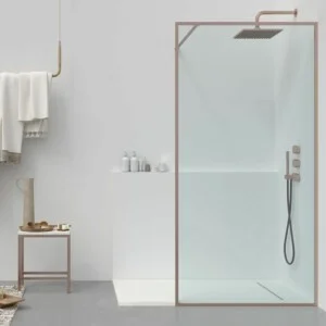 Paroi de douche fixe sur mesure LINE avec profilés cadrés - Verre 8 MM avec traitement anti-calcaire inclus - Bras de maintien en inox.