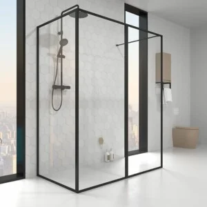 Appareil de douche LINE avec profilés à cadre en 3 parties - Verre 4 MM avec traitement anticalcaire inclus - Bras de serrage en acier inoxydable