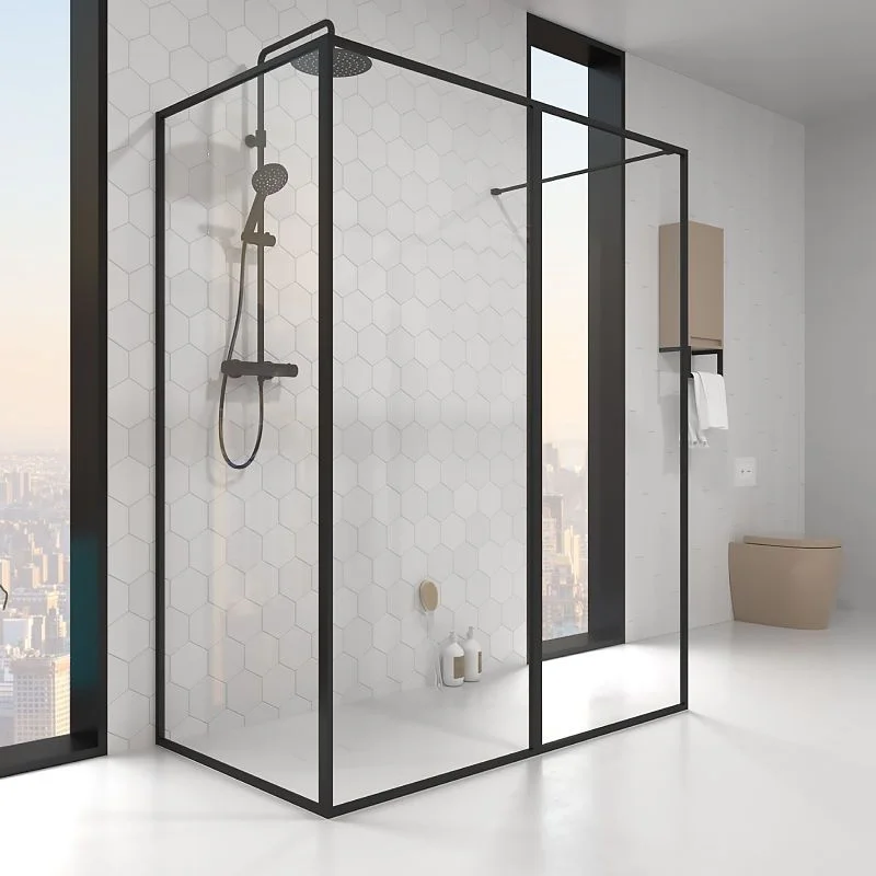 Appareil de douche LINE avec profilés à cadre en 3 parties - Verre 4 MM avec traitement anticalcaire inclus - Bras de serrage en acier inoxydable