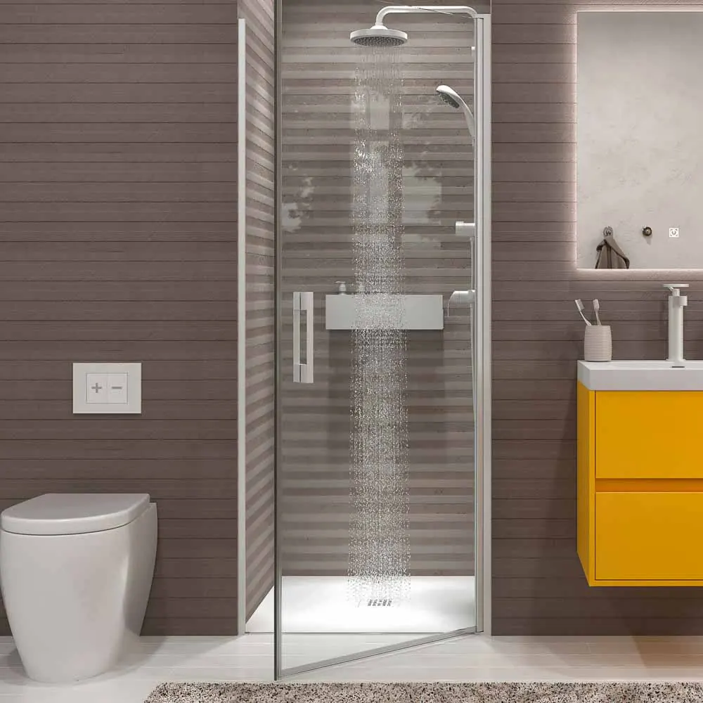 Paroi de douche frontale OPEN avec 1 porte rabattable. Fini BLANC MAT