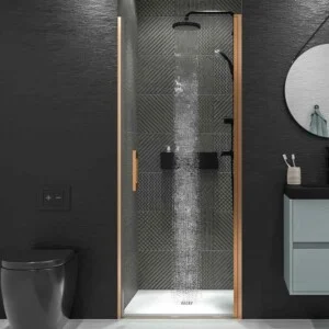 Paroi de douche frontale OPEN 1 porte battante sur mesure. Finition CUIVRE MAT