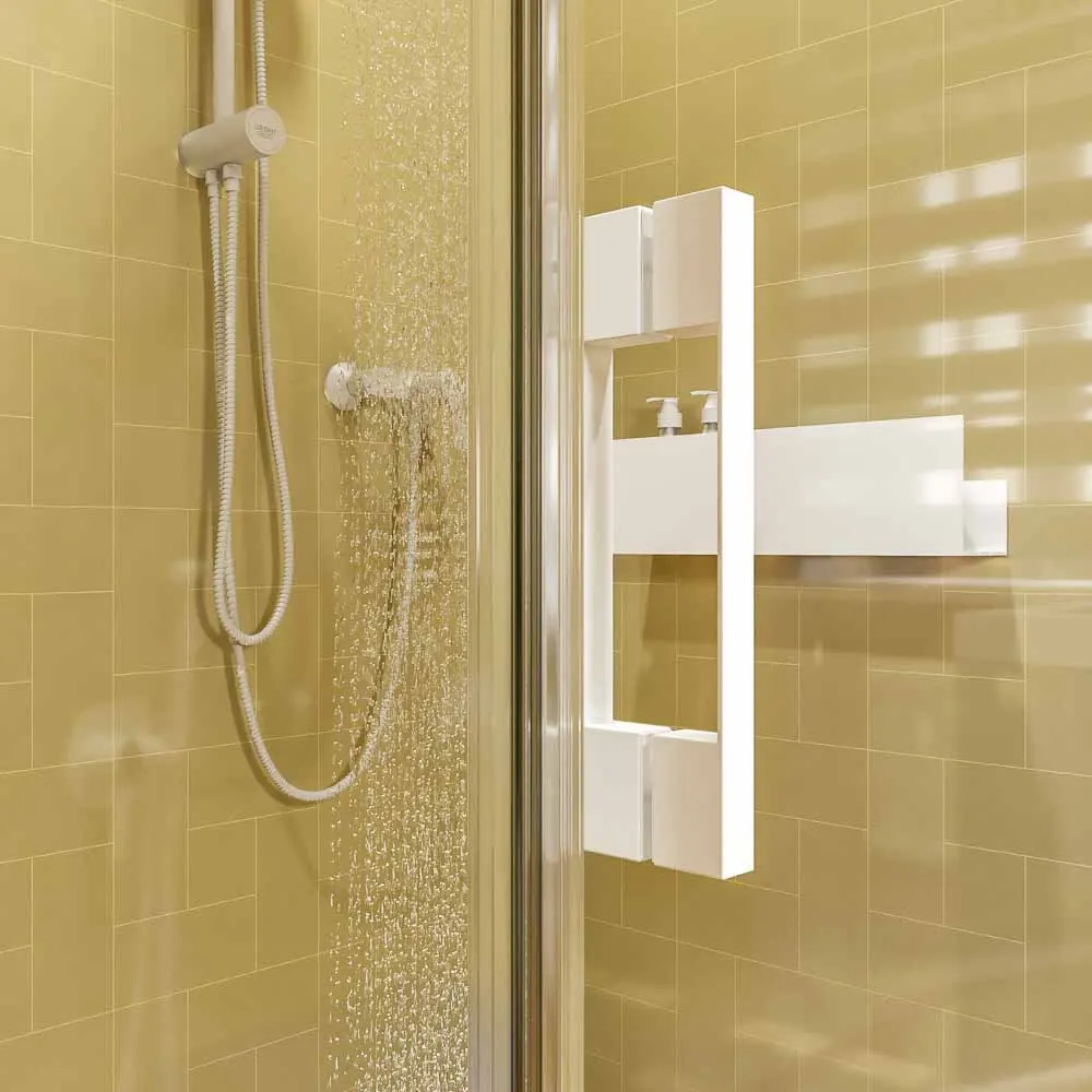 Cabine de douche carrée OPEN 1 fixe – 1 porte battante Fabrication sur mesure. BLANC MAT – Image 3