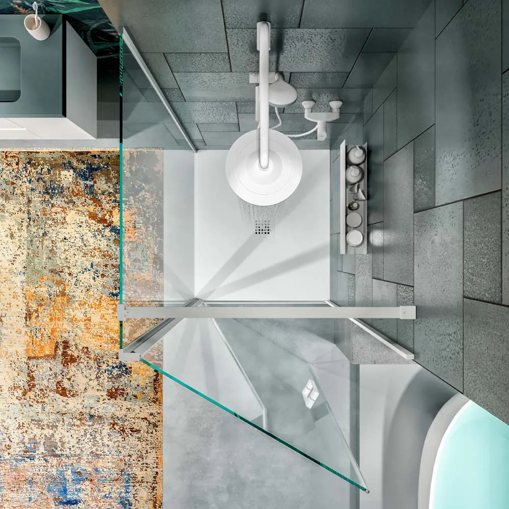 Paroi de douche rectangulaire OPEN 1 fixe - 1 porte battante sur mesure. BLANC MAT – Image 2