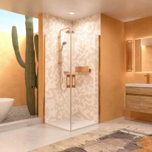 Paroi de douche carrée OPEN 2 portes battantes sur mesure. CUIVRE MAT