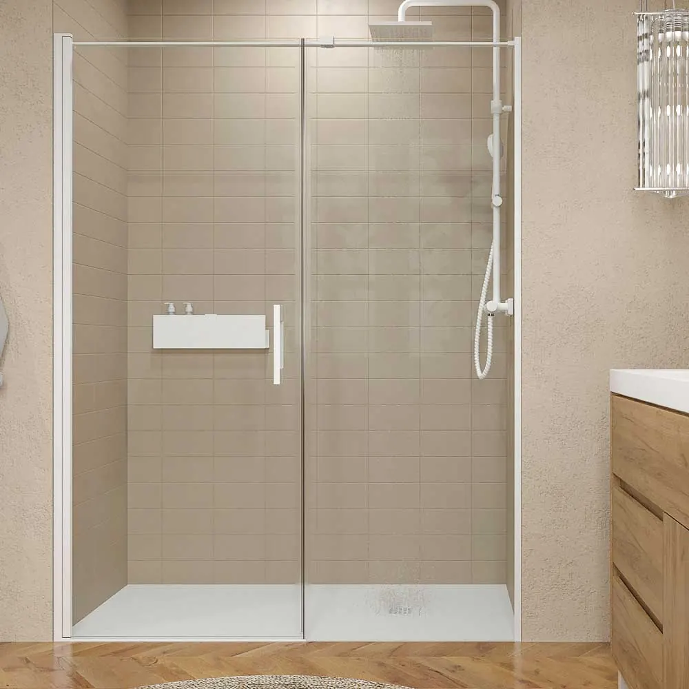 Paroi de douche frontale OPEN 1 fixe – 1 porte battante sur mesure finition BLANC MAT – Image 6