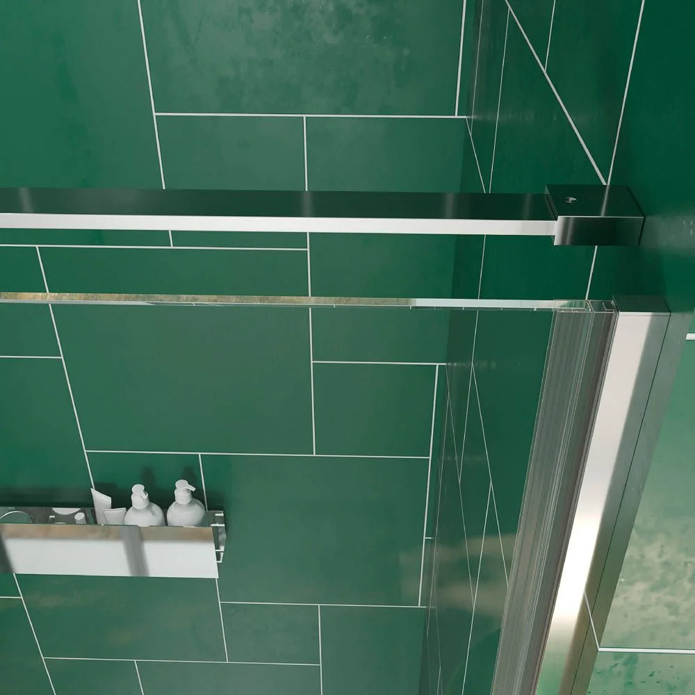 Paroi de douche frontale OPEN 1 fixe - 1 porte battante Finition sur mesure. CHROMÉ BRILLANT – Image 5