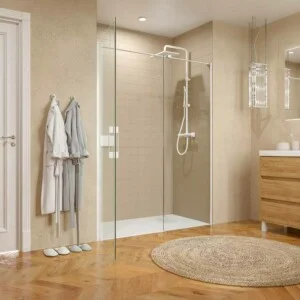 Paroi de douche frontale OPEN 1 fixe – 1 porte battante sur mesure finition BLANC MAT