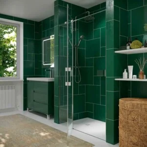 Paroi de douche frontale OPEN 1 fixe - 1 porte battante Finition sur mesure. CHROMÉ BRILLANT