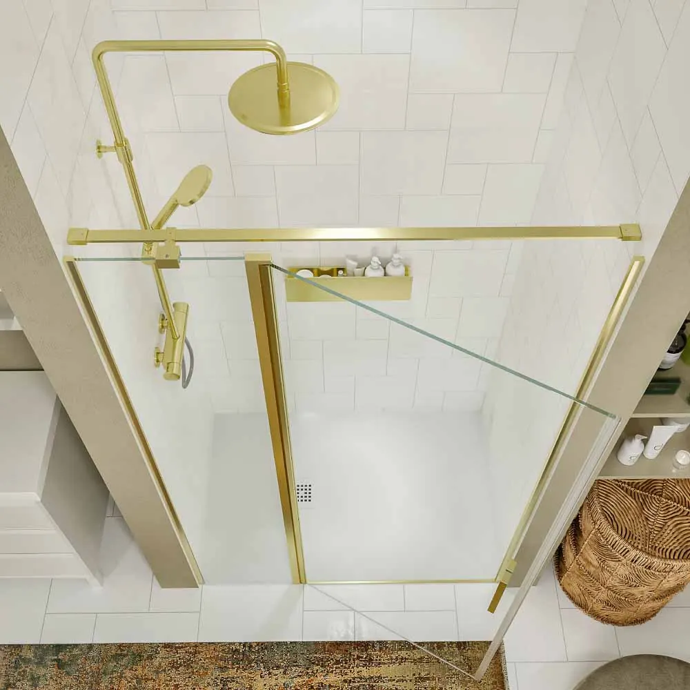 Paroi de douche frontale OPEN 1 fixe – 1 porte battante sur mesure finition OR MAT – Image 5