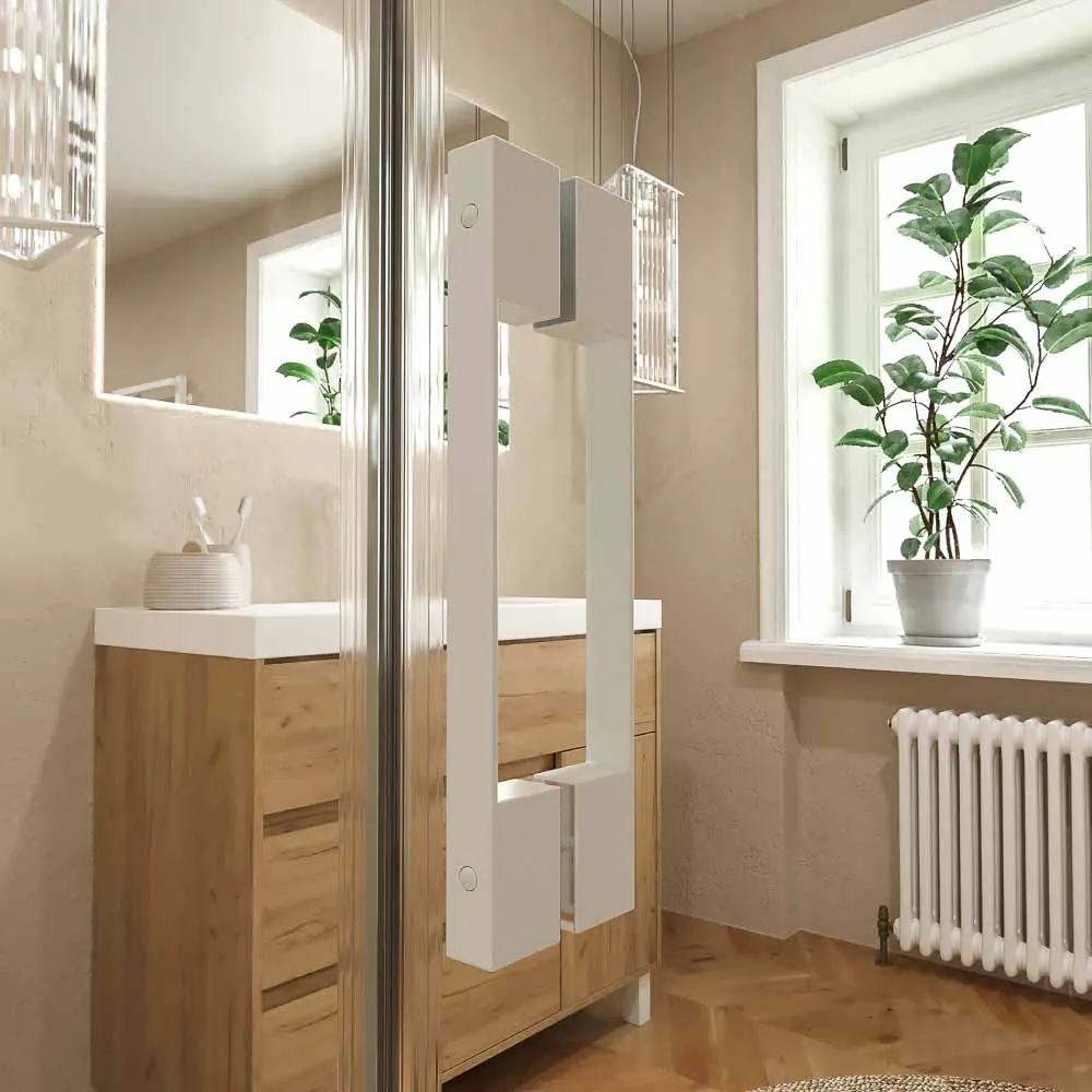 Paroi de douche frontale OPEN 1 fixe – 1 porte battante sur mesure finition BLANC MAT – Image 2