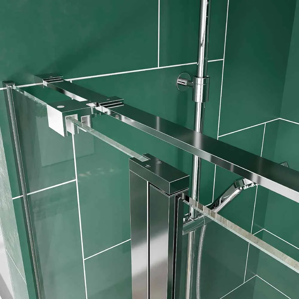Paroi de douche frontale OPEN 1 fixe - 1 porte battante Finition sur mesure. CHROMÉ BRILLANT – Image 2