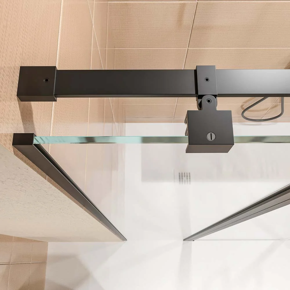 Paroi de douche frontale OPEN 2 fixes - 2 portes battantes sur mesure. NOIR MAT – Image 6