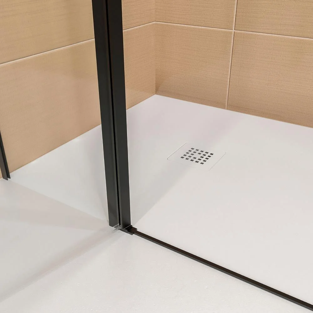 Paroi de douche frontale OPEN 2 fixes - 2 portes battantes sur mesure. NOIR MAT – Image 5