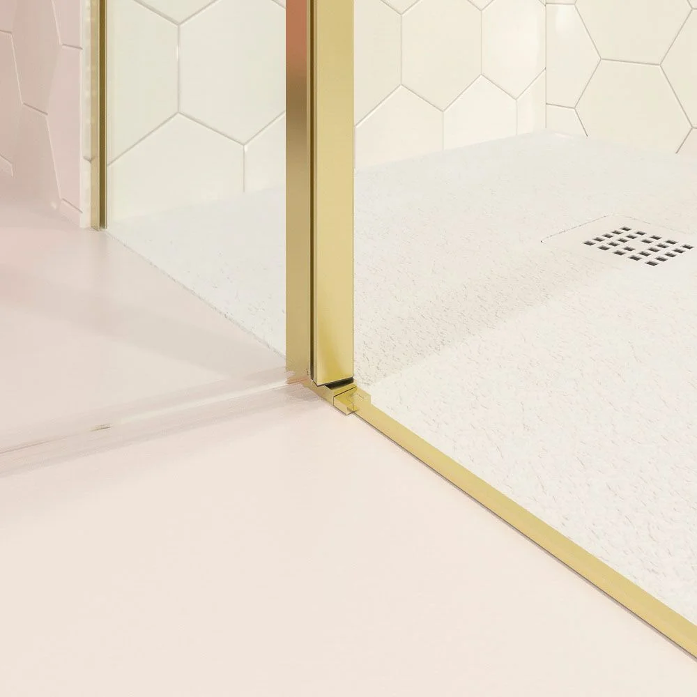 Paroi de douche frontale OPEN 2 fixes - 2 portes battantes sur mesure. OR MAT – Image 4