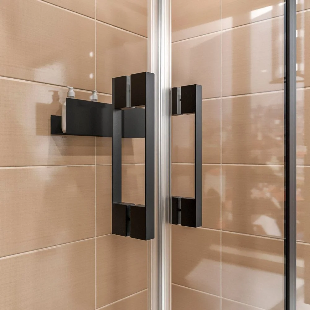 Paroi de douche frontale OPEN 2 fixes - 2 portes battantes sur mesure. NOIR MAT – Image 2