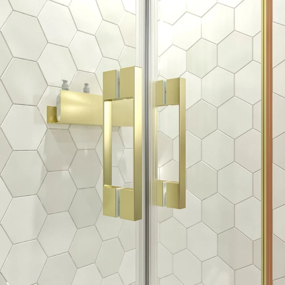 Paroi de douche frontale OPEN 2 fixes - 2 portes battantes sur mesure. OR MAT – Image 2