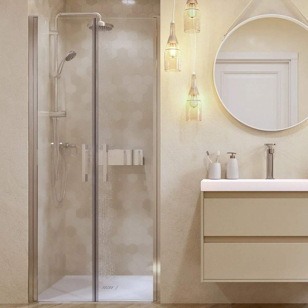 Paroi de douche frontale OPEN 2 portes battantes sur mesure. CHROMÉ BRILLANT – Image 2
