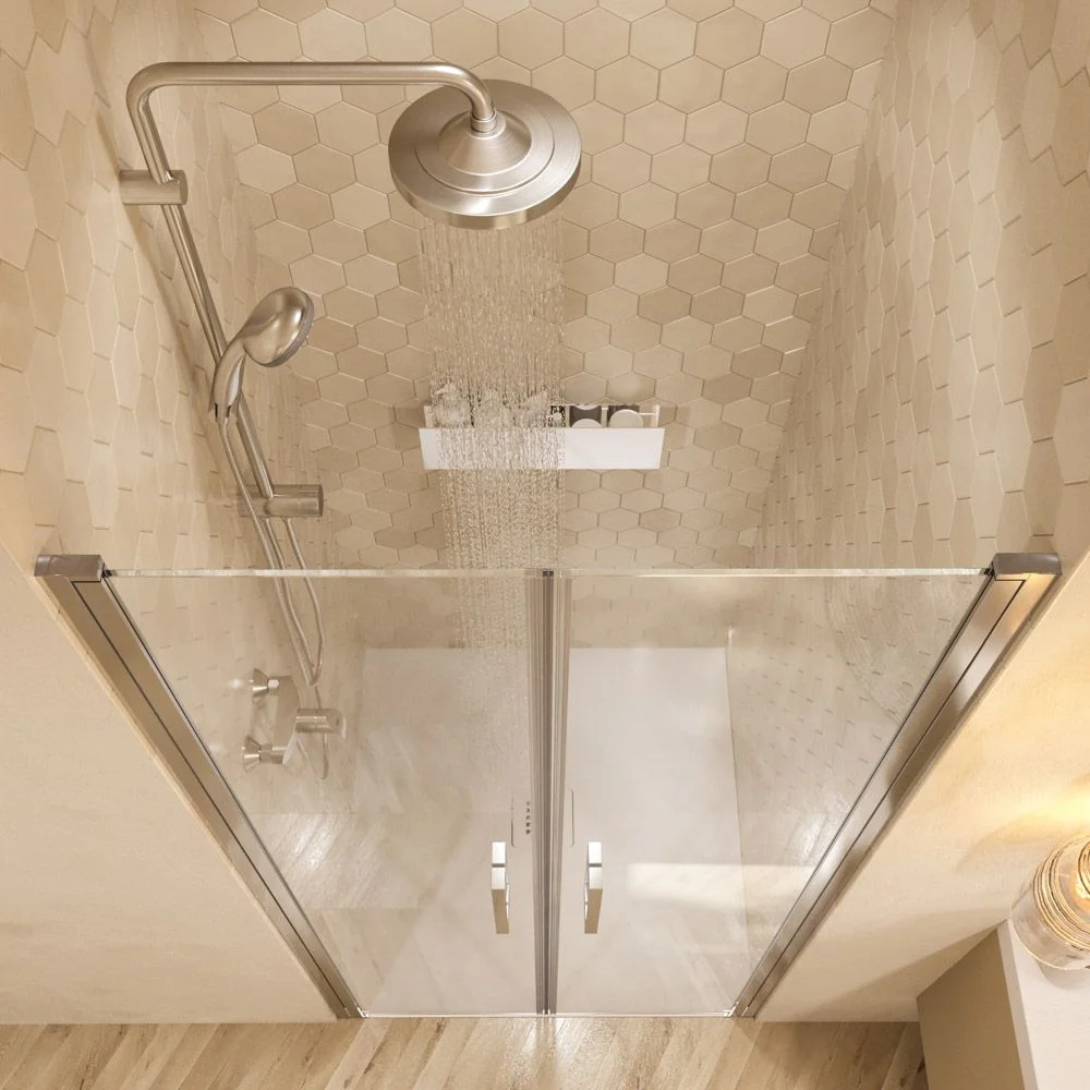 Paroi de douche frontale OPEN 2 portes battantes sur mesure. CHROMÉ BRILLANT – Image 4