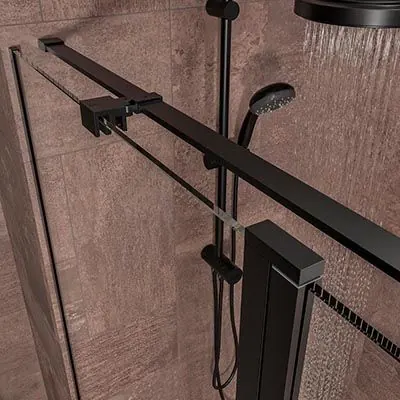 Paroi de douche rectangulaire OPEN 2 fixe – 1 porte battante sur mesure. NOIR MAT – Image 6