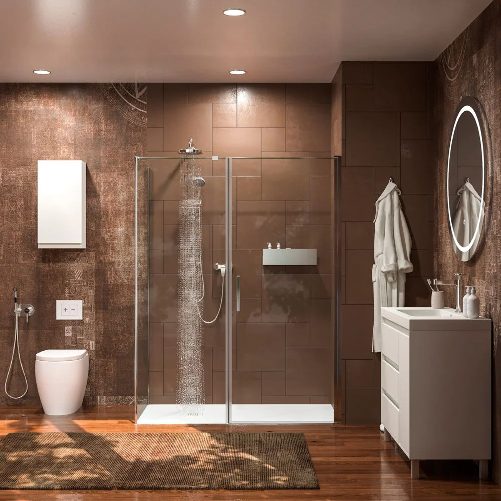 Paroi de douche rectangulaire OPEN 2 fixe – 1 porte battante sur mesure. CHROMÉ BRILLANT – Image 5