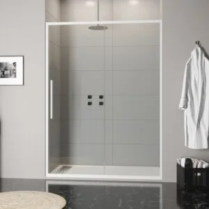 Paroi de douche avant VISION 1 fixe -1 porte coulissante. Avec traitement anti-calcaire. Finition BLANC MAT.