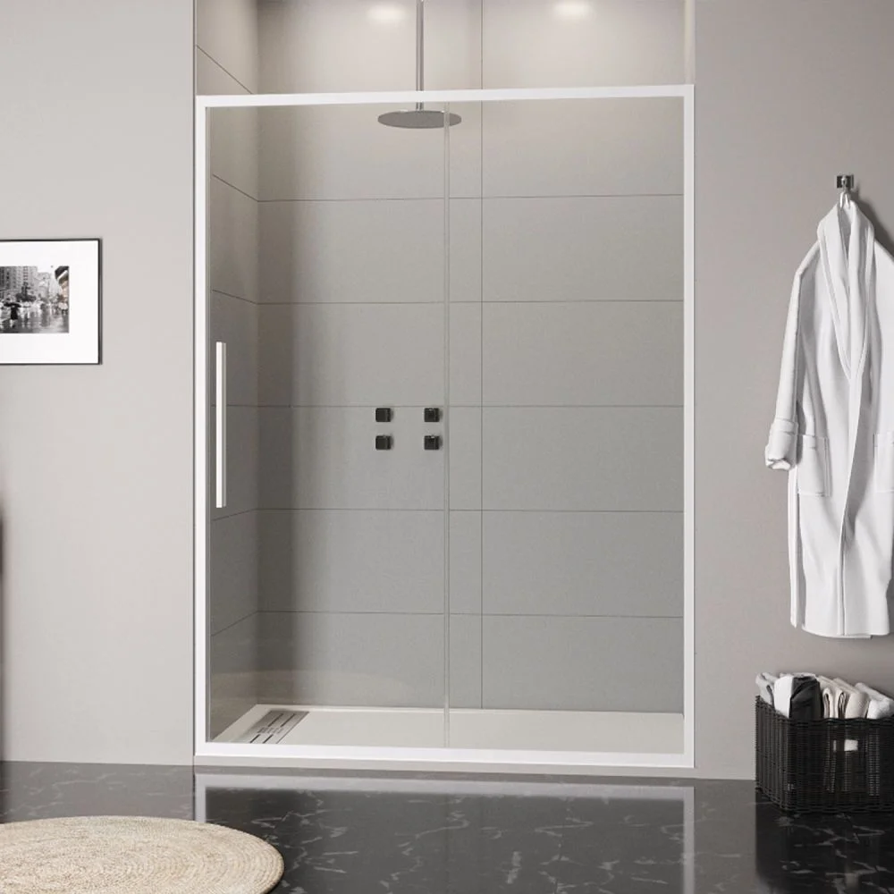 Paroi de douche avant VISION 1 fixe -1 porte coulissante. Avec traitement anti-calcaire. Finition BLANC MAT.