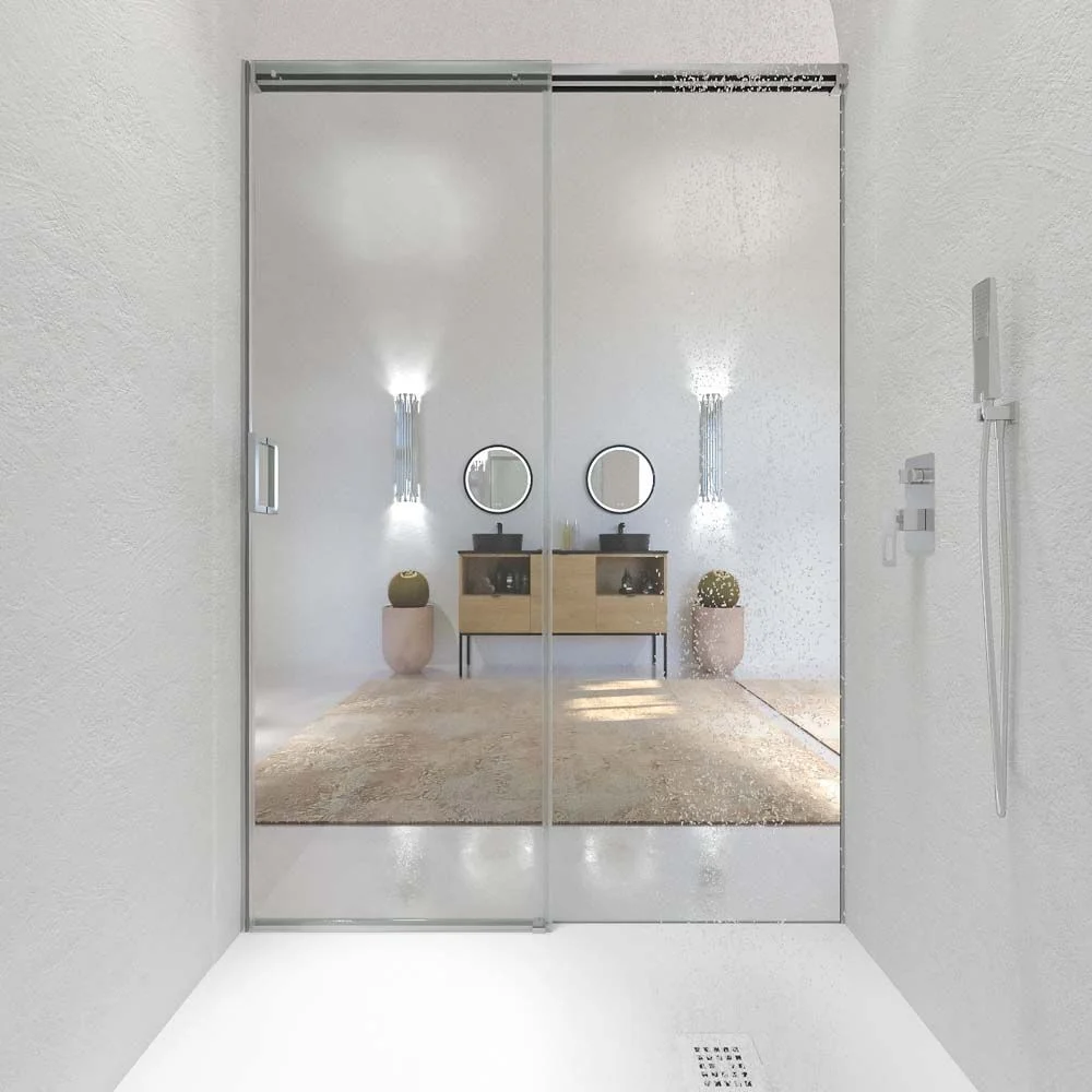 Paroi de douche frontale TECH STEEL 1 fixe – 1 porte coulissante vitrée 8 mm. ACIER INOXIDABLE – Image 6