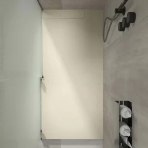 PLASTER Receveur de douche en résine crème – coloris au choix – texture ardoise – antibactérien et antidérapant. grille cachée