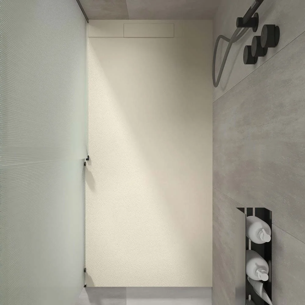 PLASTER Receveur de douche en résine crème – coloris au choix – texture ardoise – antibactérien et antidérapant. grille cachée