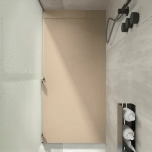 Receveur de douche PLASTER en résine moka – RAL 1019 – texture ardoise – antibactérien et antidérapant. grille cachée