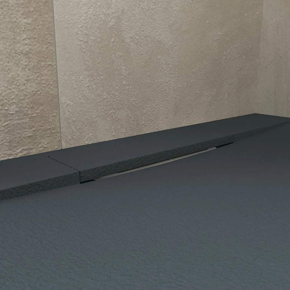 PLASTER Receveur de douche en résine graphite – RAL 7016 – texture ardoise – antibactérien et antidérapant. grille cachée – Image 2