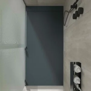 PLASTER Receveur de douche en résine graphite – RAL 7016 – texture ardoise – antibactérien et antidérapant. grille cachée