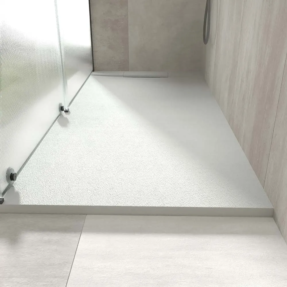 Receveur de douche PLASTER Arena en résine – RAL 7035 – texture ardoise – antibactérien et antidérapant. grille cachée – Image 2