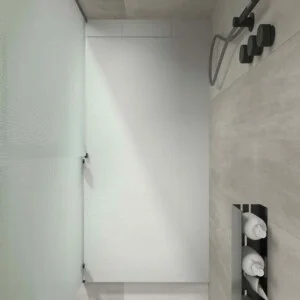 Receveur de douche PLASTER Arena en résine – RAL 7035 – texture ardoise – antibactérien et antidérapant. grille cachée