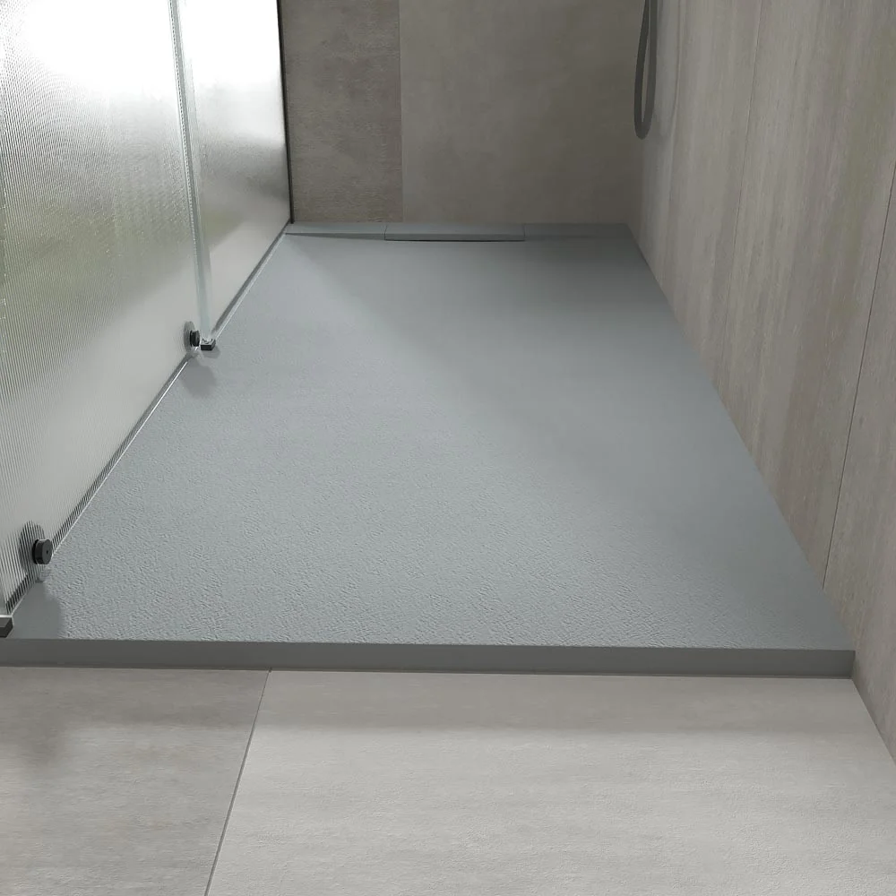 Receveur de douche en résine PLASTER Gris Ciment – RAL 7040 – texture ardoise – antibactérien et antidérapant. grille cachée – Image 2